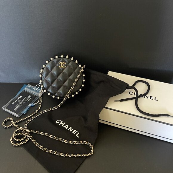 Chanel Matelasse round Pearl Chain Lambskin Shoulder Crossbody Bag - Picture 9 of 16